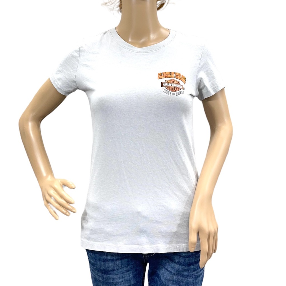 HARLEY-DAVIDSON Light Grey Woman’s Short Sleeve Tee Shirt Size Small